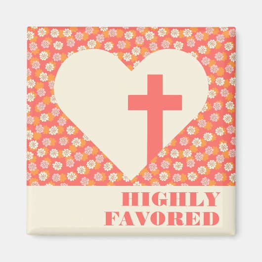 Aimant Fleurs roses Coeur & Croix Chrétienne Femmes (Devant)