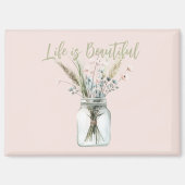 Aimant Fleurs roses et bleues blush dans un pot (Recto)