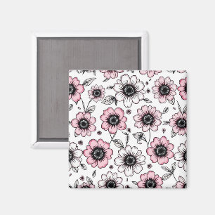 Aimant Fleurs roses et dessin feuille