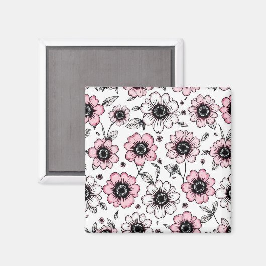 Aimant Fleurs roses et dessin feuille (Recto/Verso)