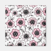 Aimant Fleurs roses et dessin feuille (Devant)