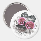 Aimant Fleurs roses Feuilles tropicaux (Recto/Verso)