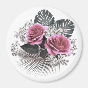 Aimant Fleurs roses Feuilles tropicaux