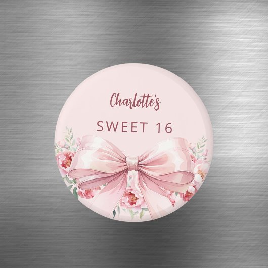 Aimant Fleurs roses rose bow teintées de rose 16