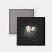 Aimant Fleurs roses sur un Arrière - plan noir (Recto/Verso)