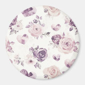 Aimant Fleurs roses violettes & Cœurs   (Devant)