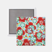 Aimant Fleurs rouges, bleues, vertes et blanches (Recto/Verso)
