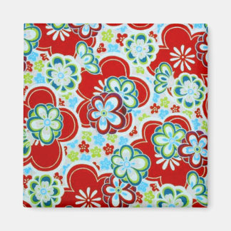 Aimant Fleurs rouges, bleues, vertes et blanches