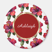 Aimant Fleurs rouges tropicales d'hibiscus  (Devant)