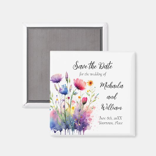 Aimant Fleurs sauvages d'aquarelle mariage Enregistrer la (Recto/Verso)