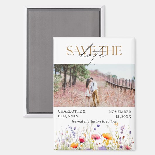 Aimant Fleurs sauvages Enregistrer Le Mariage Date (Recto/Verso)