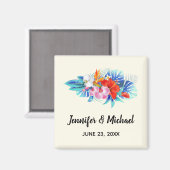 Aimant Fleurs tropicales exotiques en Mariage rose et aqu (Recto/Verso)