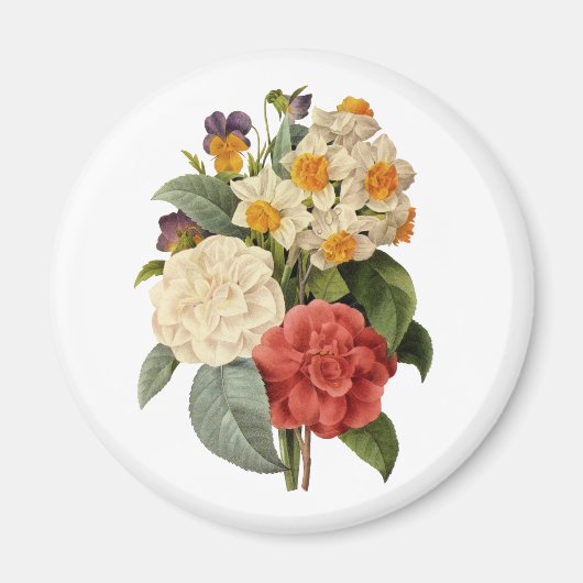 Aimant Fleurs vintages, Camellias et Narcisse, Redoute (Devant)