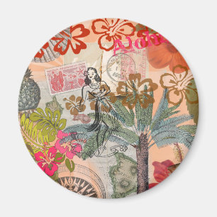 Aimant Fleurs vintages Hula Colorful Hawaiian Tropical