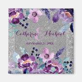 Aimant Fleurs violettes et paillettes d'argent (Devant)