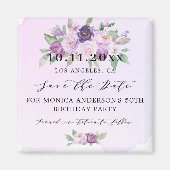 Aimant Fleurs violettes fête d'anniversaire enregistrer l (Devant)