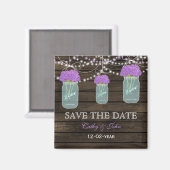 Aimant Fleurs violettes Mason Jars Grange Mariage en bois (Recto/Verso)