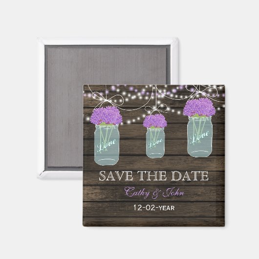 Aimant Fleurs violettes Mason Jars Grange Mariage en bois (Recto/Verso)