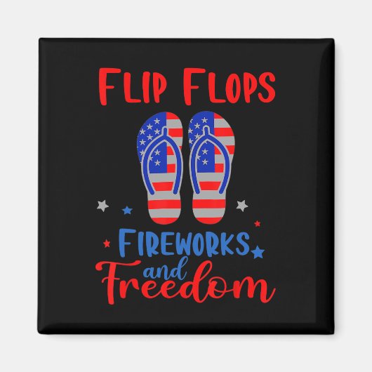 Aimant Flip Flops Fireworks Et Liberté Drapeau Américain (Devant)