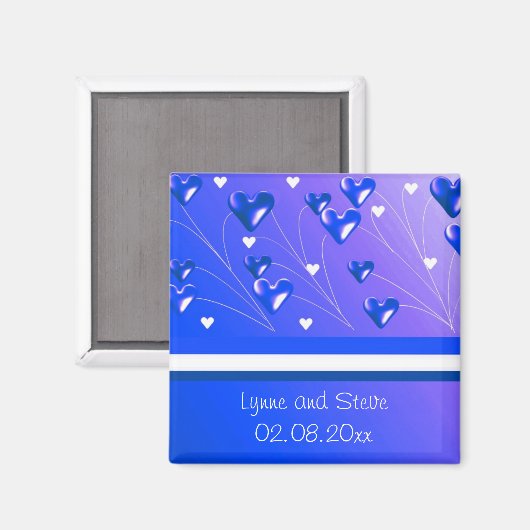 Aimant Floating Blue Hearts Enregistrer la date (Recto/Verso)
