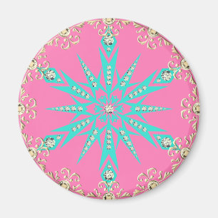 Aimant Flocon de neige du milieu du siècle rose turquoise