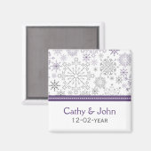 Aimant flocon de neige gris violet mariage d'hiver enregi (Recto/Verso)
