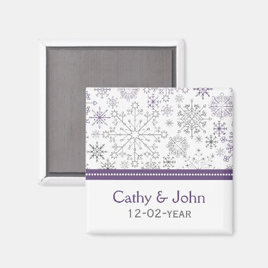 Aimant flocon de neige gris violet mariage d'hiver enregi (Recto/Verso)