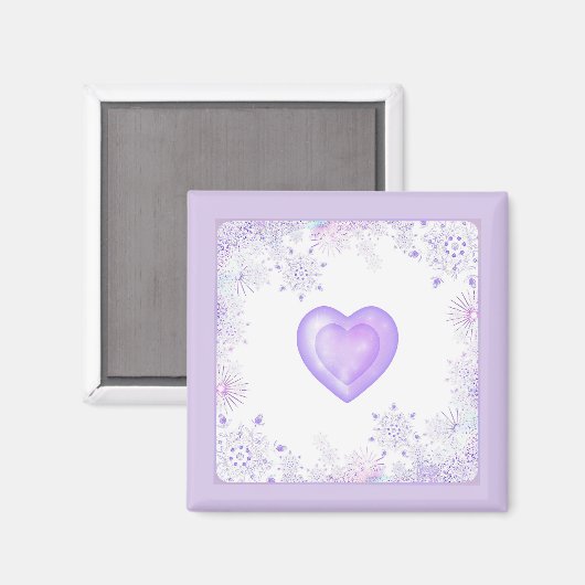 Aimant flocon de neige violet clair et coeur étincelant (Recto/Verso)