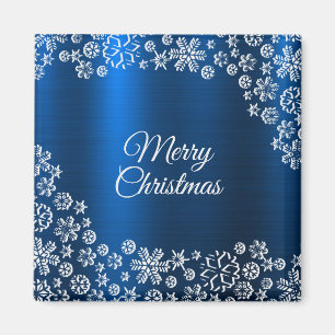 Aimant Flocons de neige blancs de Noël bleu marine Fêtes