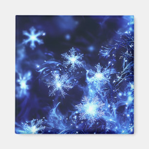 Aimant Flocons de neige bleus scintillants d'hiver