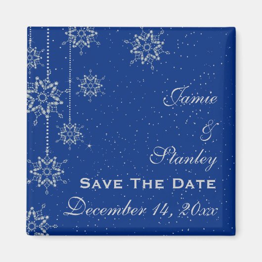 Aimant Flocons de neige cristal mariage Save the Date (Devant)