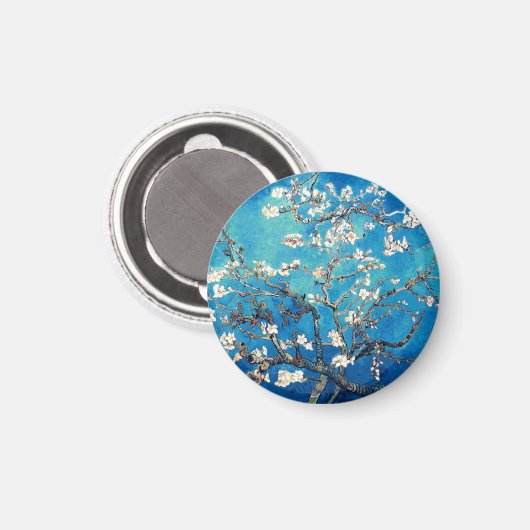Aimant Floraison d'amandiers de Van Gogh turquoise clair (Recto/Verso)