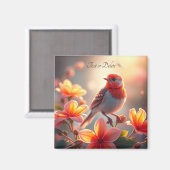 Aimant floral à oiseau orange (Recto/Verso)