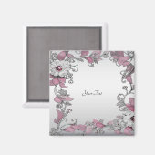 Aimant floral argent rose blanc (Recto/Verso)