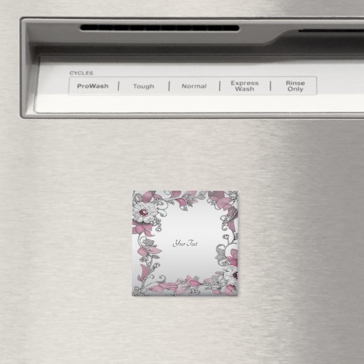 Aimant floral argent rose blanc (In Situ (Lave-vaisselle))