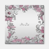 Aimant floral argent rose blanc (Devant)