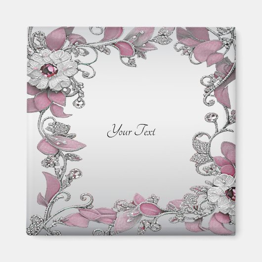 Aimant floral argent rose blanc (Devant)