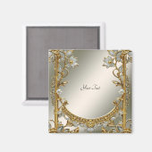 Aimant floral blanc orné d'or (Recto/Verso)