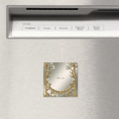 Aimant floral blanc orné doré (In Situ (Lave-vaisselle))