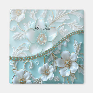 Aimant floral blanc sarcelle