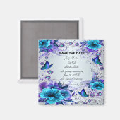Aimant Floral Bleu Et Papillon Économisez L'Aimant Date (Recto/Verso)