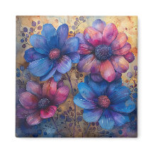 Aimant floral bleu et violet