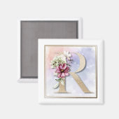 Aimant floral bordeaux monogramme R (Recto/Verso)