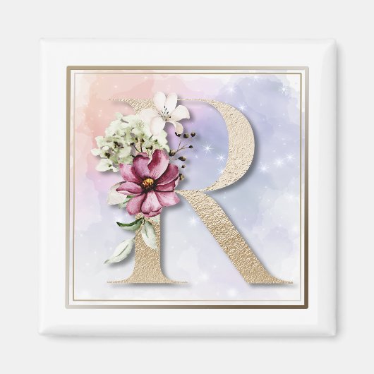 Aimant floral bordeaux monogramme R (Devant)