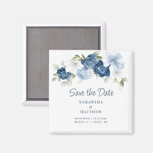 Aimant Floral Dusty Blue Elegant Enregistrer la date Keep (Recto/Verso)