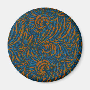 Aimant Floral Elegance Blue & Gold, Arts & Crafts Design