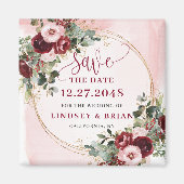 Aimant floral élégant Boho Bourgogne Blush Or (Devant)