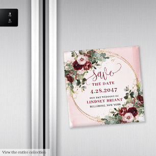 Aimant floral élégant Boho Bourgogne Blush Or