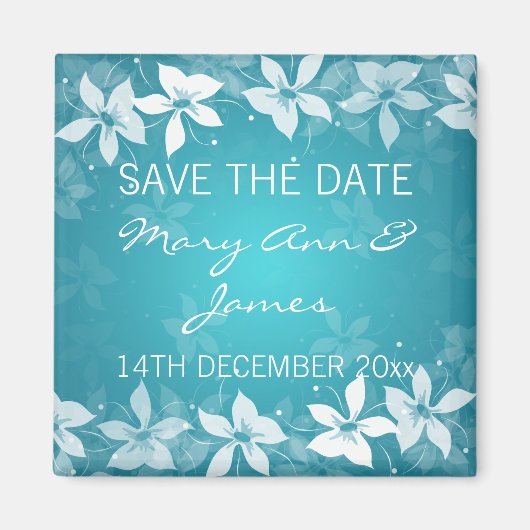 Aimant Floral Enregistrer La Date Fleurs Exotiques Bleu (Devant)