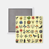 Aimant Floral folk coloré et oiseaux (Recto/Verso)